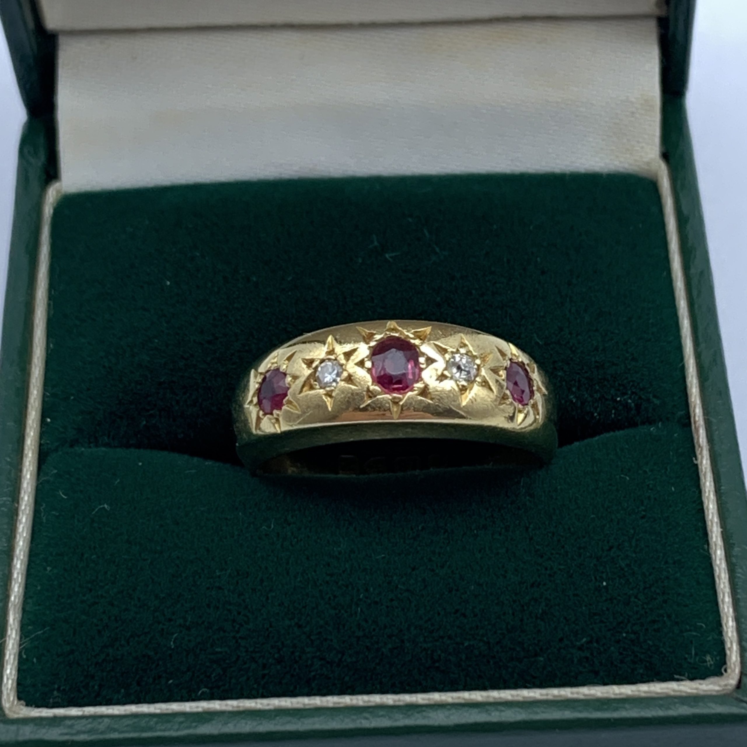 Antique 18ct Gold, Diamond & Ruby Gypsy Ring (1908) - Image 3