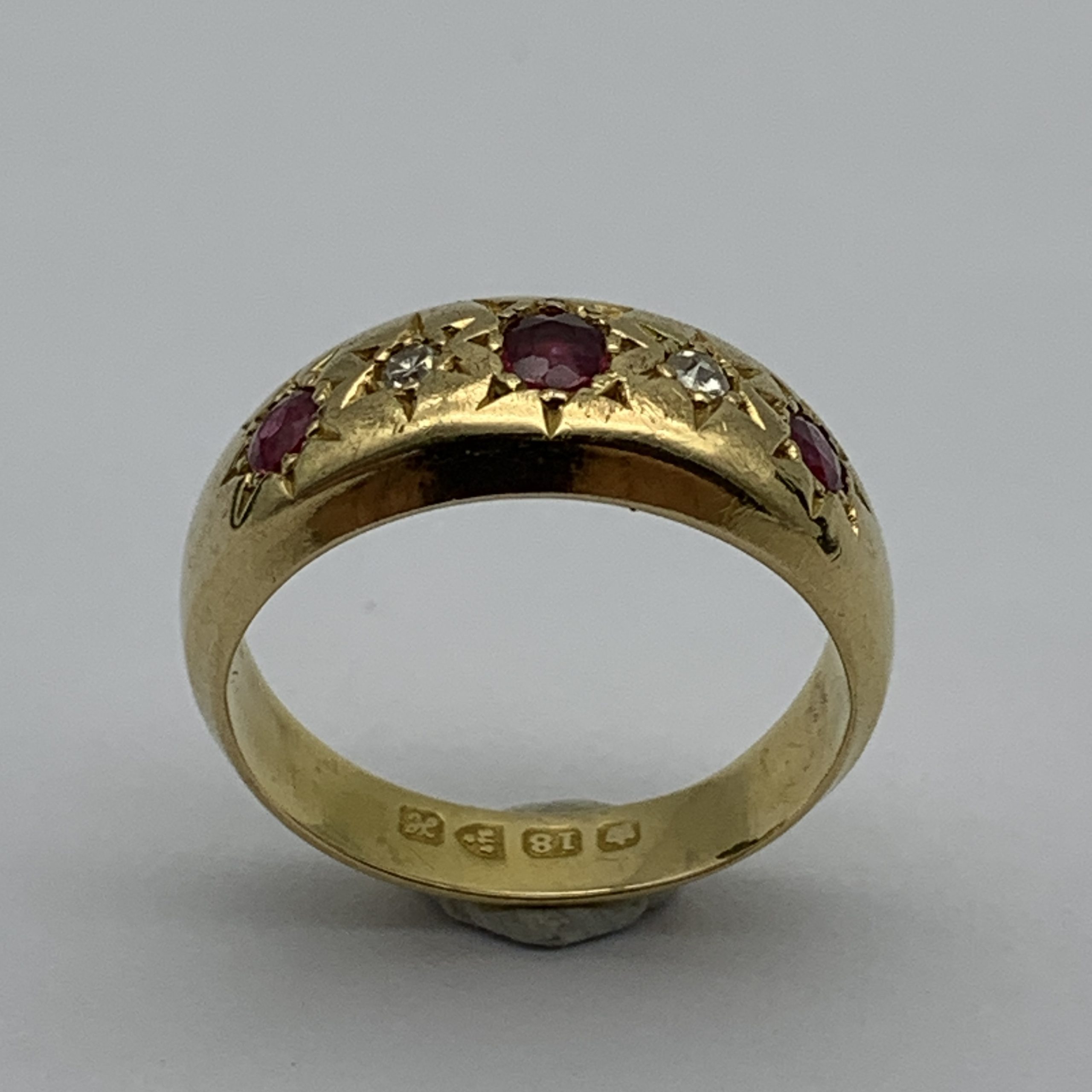 Antique 18ct Gold, Diamond & Ruby Gypsy Ring (1908) - Image 6