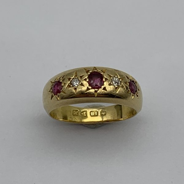 Antique 18ct Gold, Diamond & Ruby Gypsy Ring (1908)