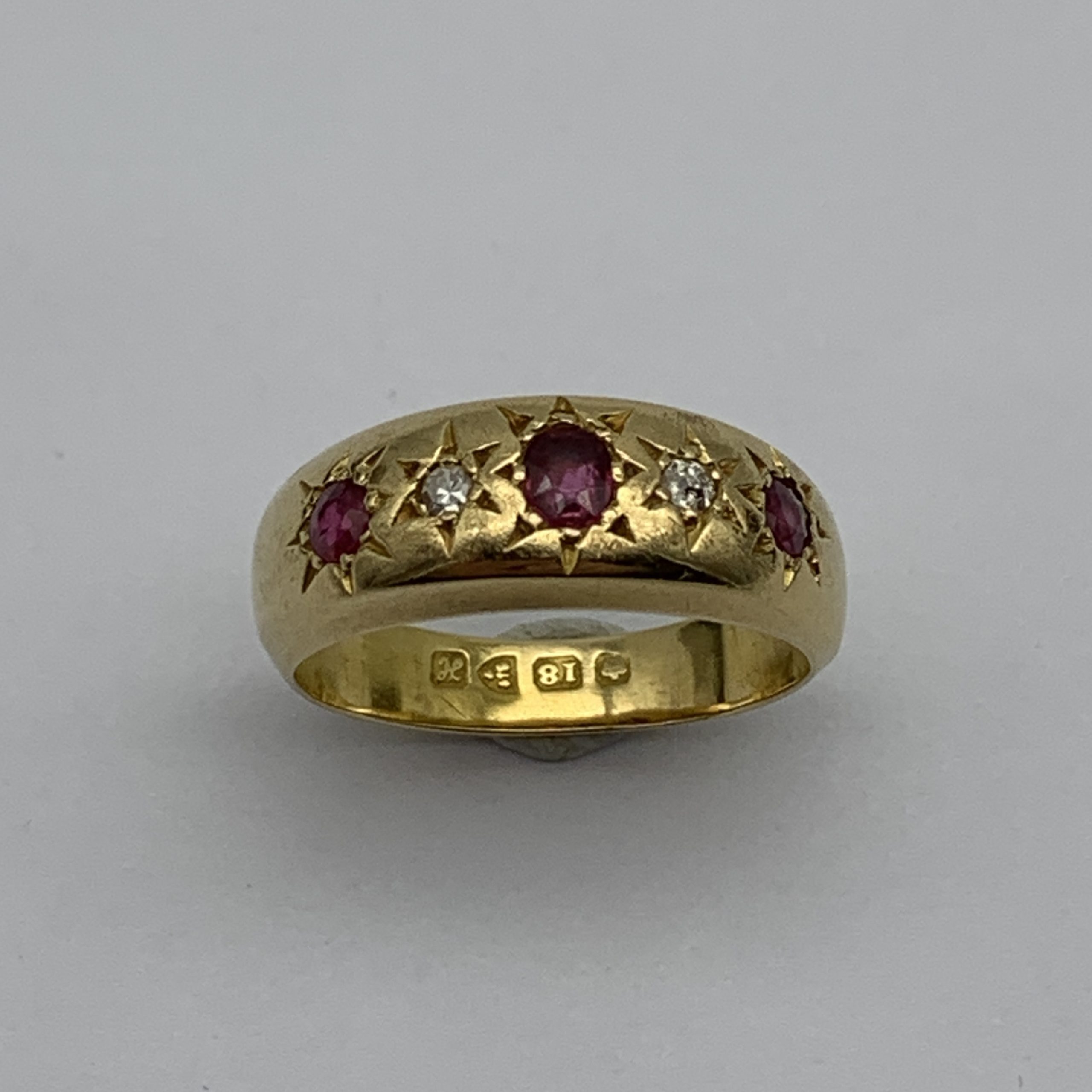 Antique 18ct Gold, Diamond & Ruby Gypsy Ring (1908)