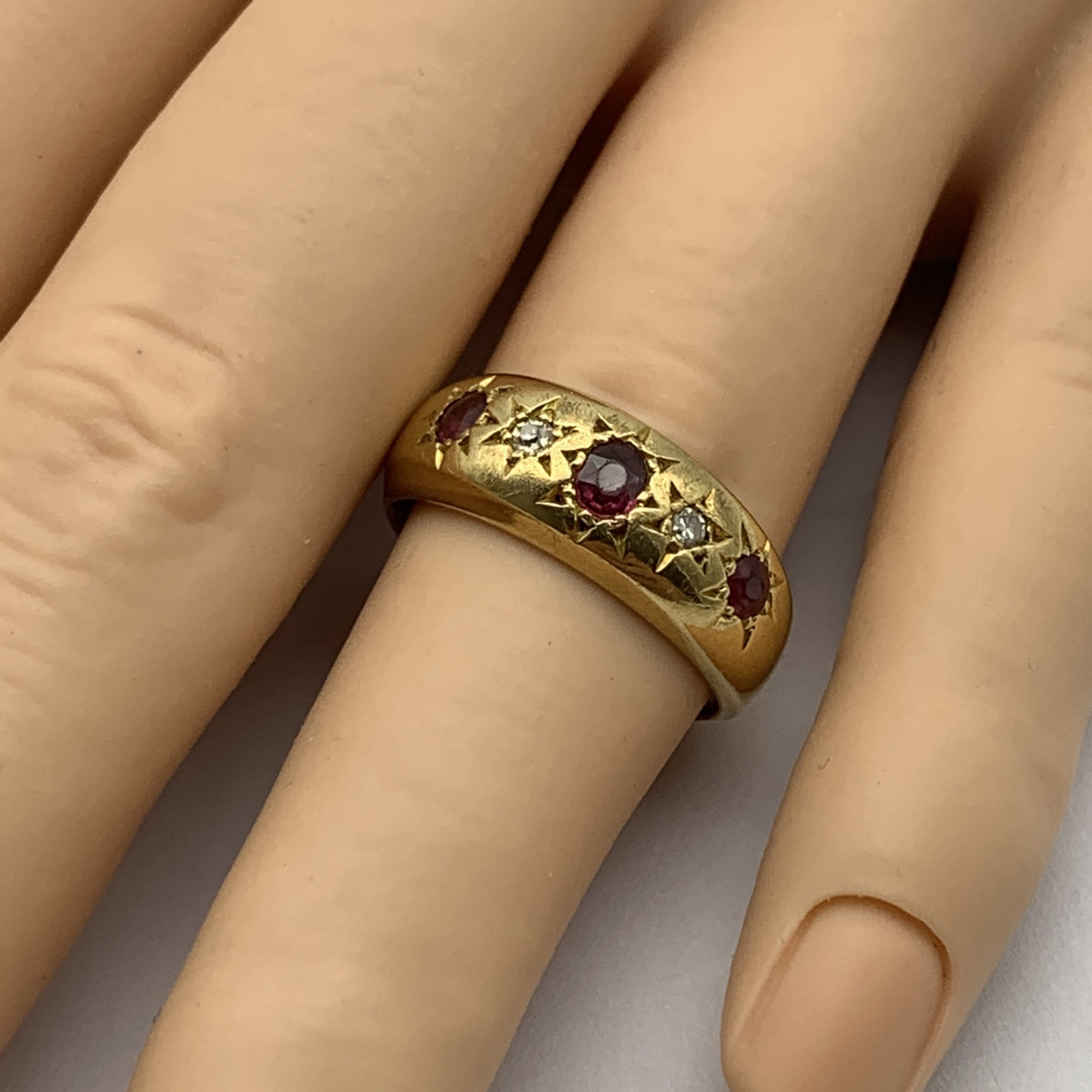 Antique 18ct Gold, Diamond & Ruby Gypsy Ring (1908) - Image 2
