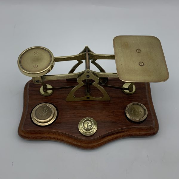 Vintage Brass & Wood Postal Scale