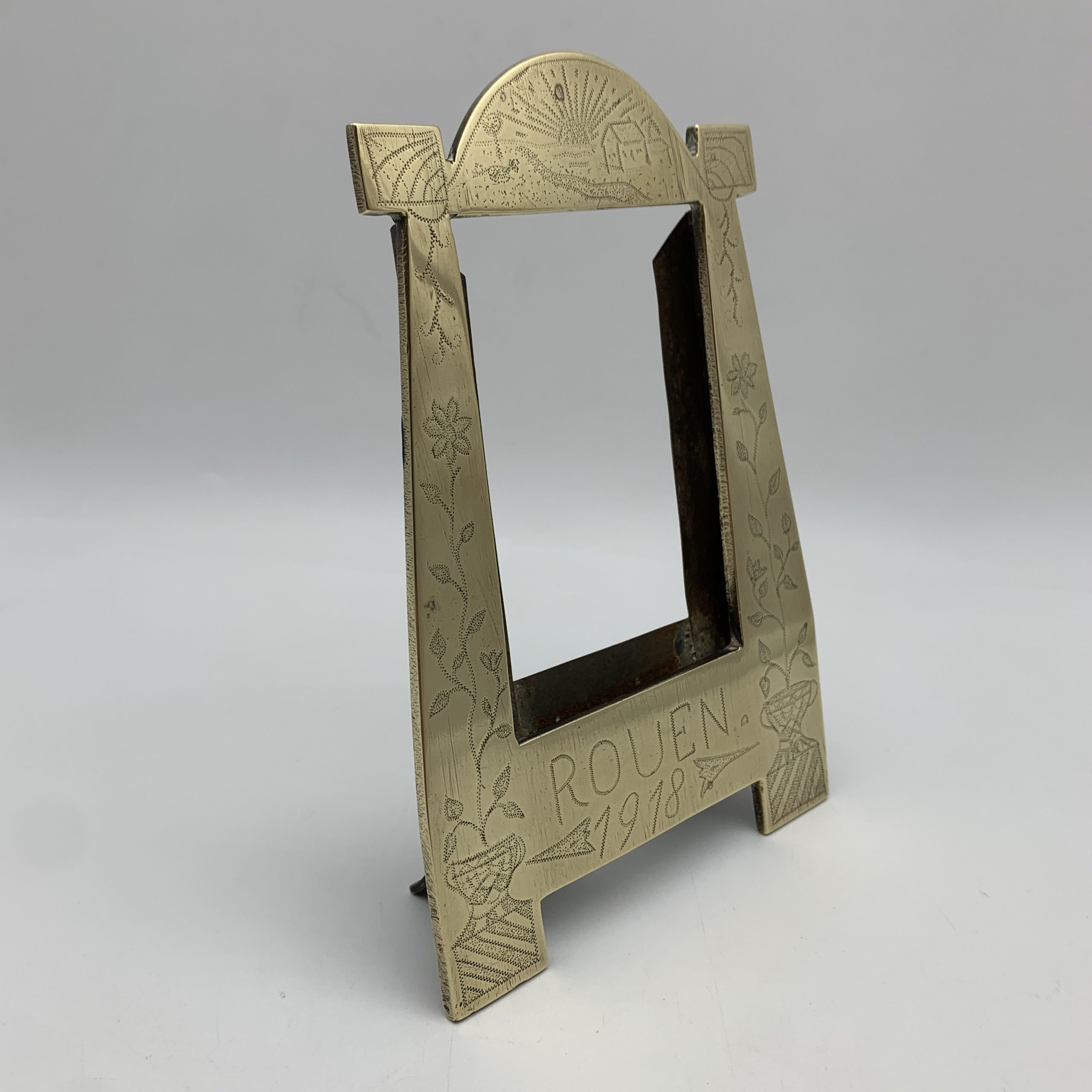 WW1 – POW/Trench Art Brass Photo Frame (ROUEN 1918) - Image 3