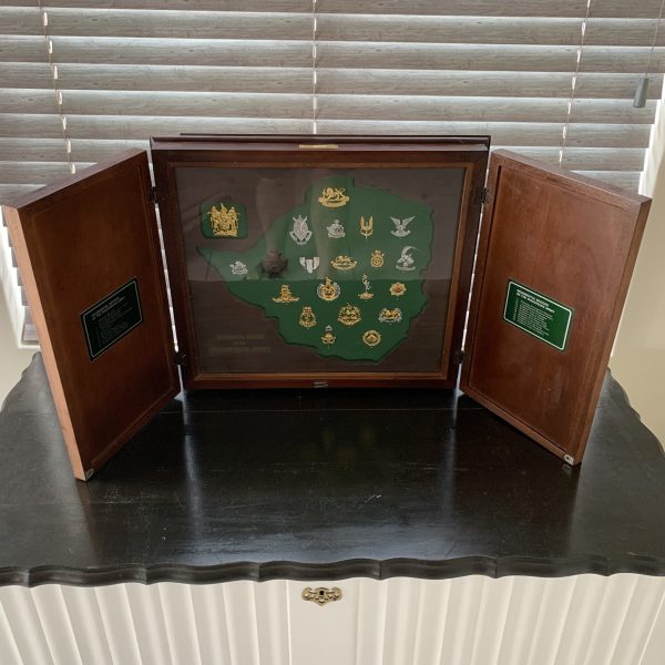 Display Cabinet of ‘Rhodesian’ Regimental Badges (Ltd Number)