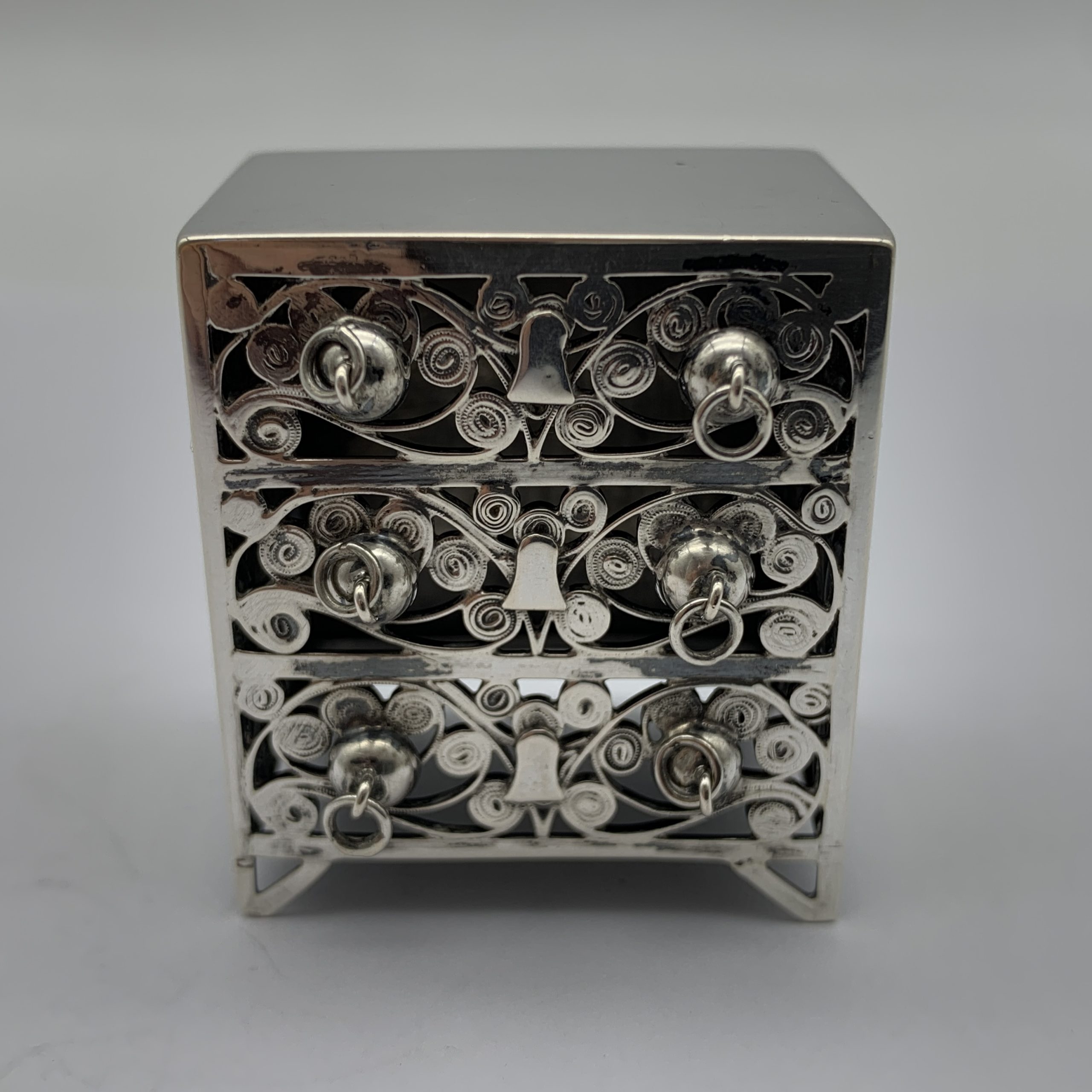 Antique Solid Silver ‘Doll House’ Miniature Chest of Draws