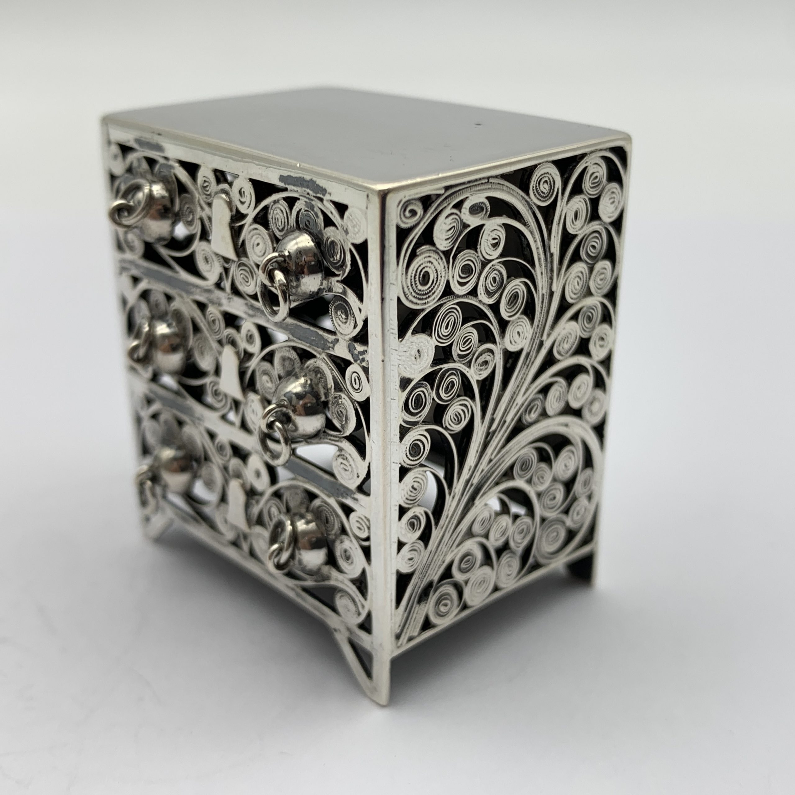 Antique Solid Silver ‘Doll House’ Miniature Chest of Draws - Image 2