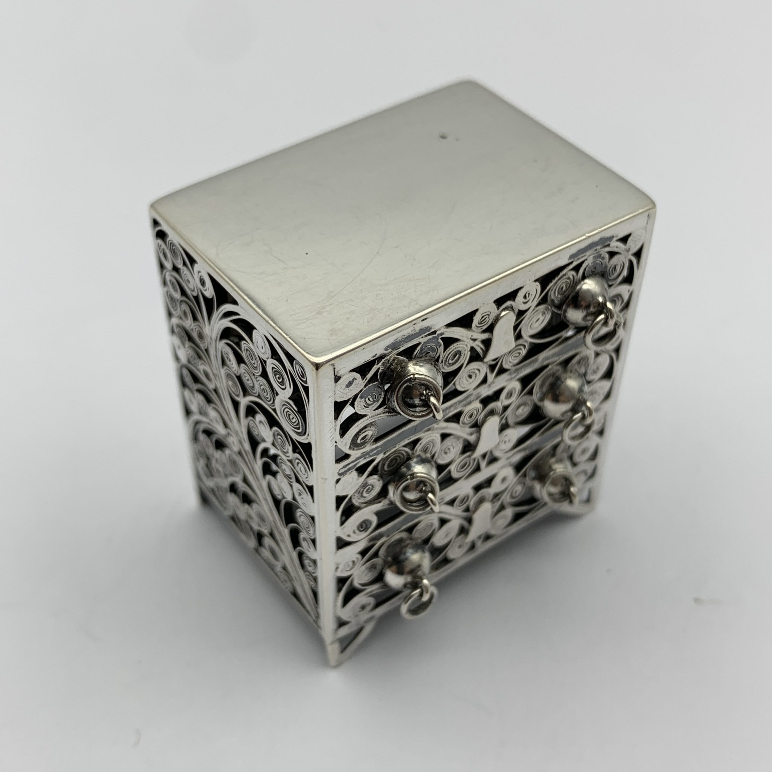 Antique Solid Silver ‘Doll House’ Miniature Chest of Draws - Image 4