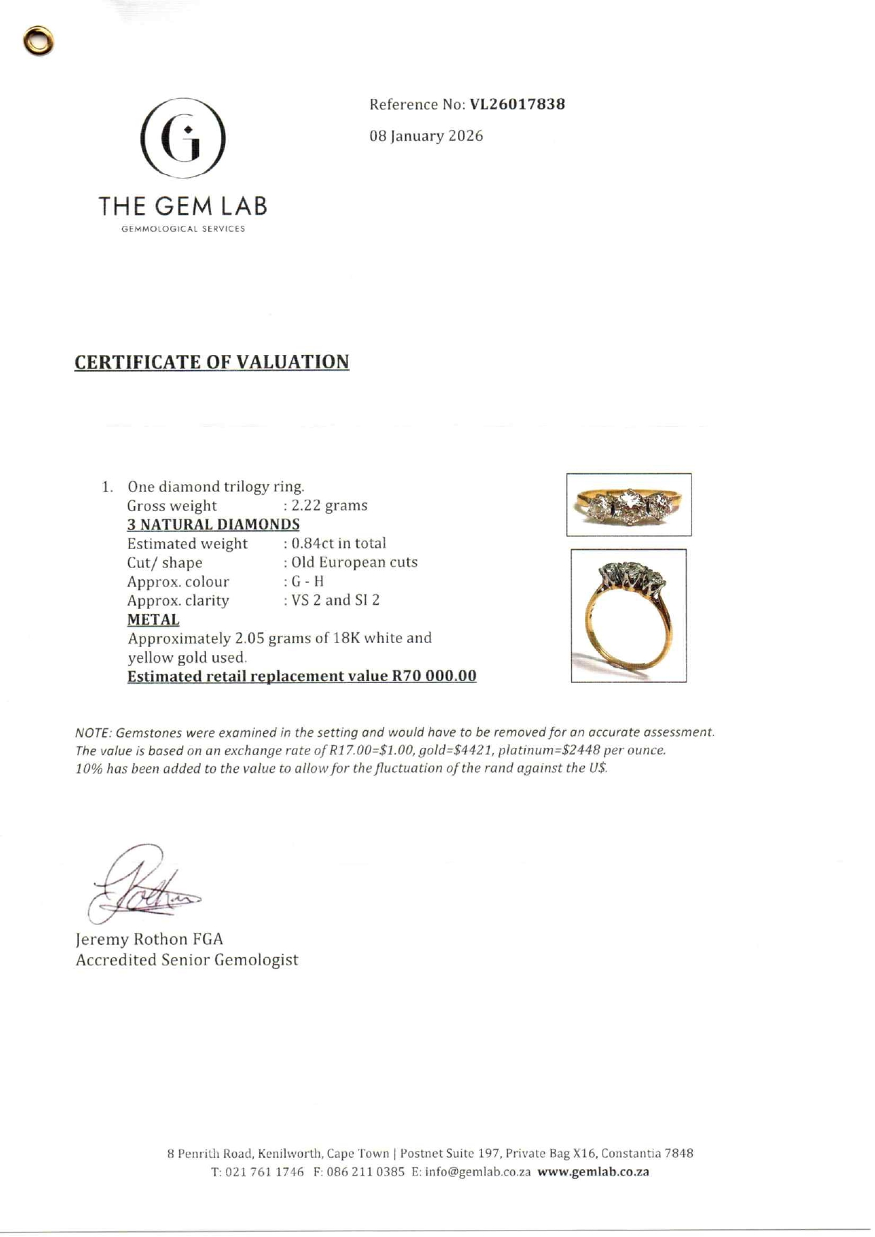 Antique 18ct Gold & Diamond Trilogy Ring - Image 7