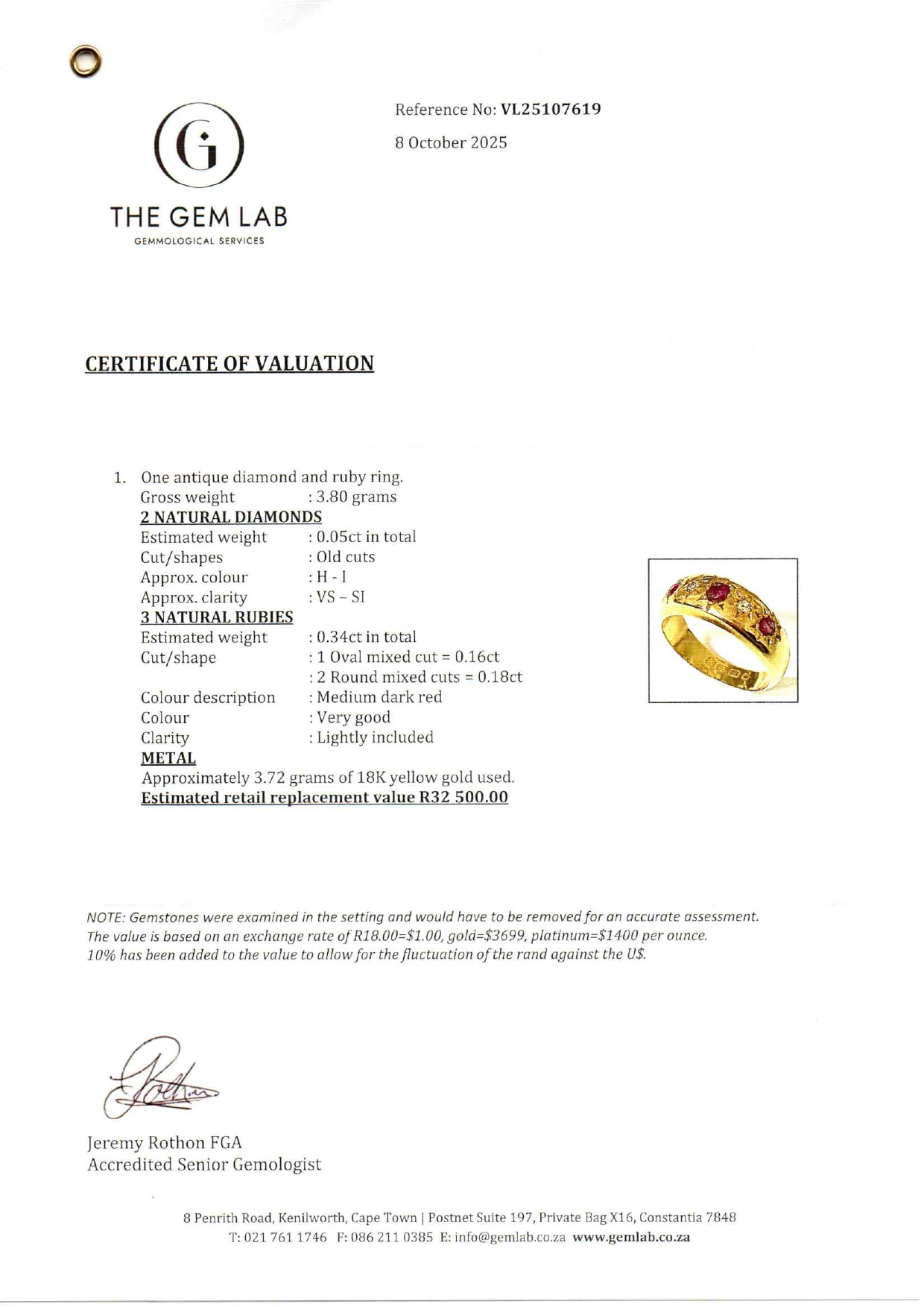 Antique 18ct Gold, Diamond & Ruby Gypsy Ring (1908) - Image 4