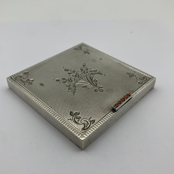 Art Deco Solid Silver & Coral Powder Compact