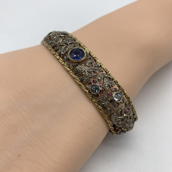 18ct Gold Diamond, Sapphire & Multi Gem. Italian Bracelet (Brevetto)